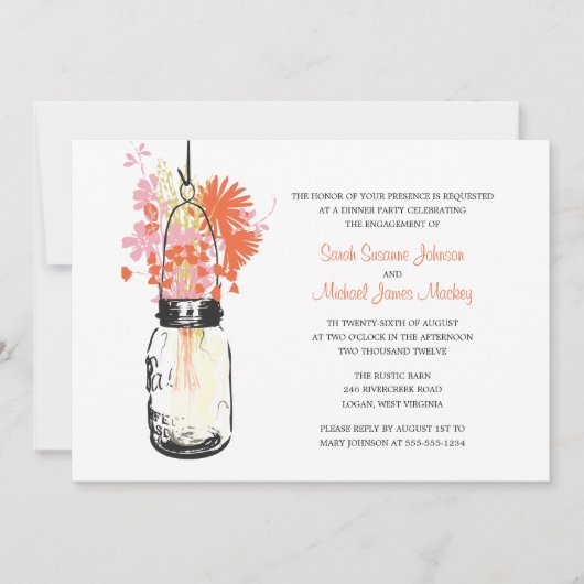 Invitation Mariage Fiançailles Pot Mason et Fleurs Sauvages (Devant)