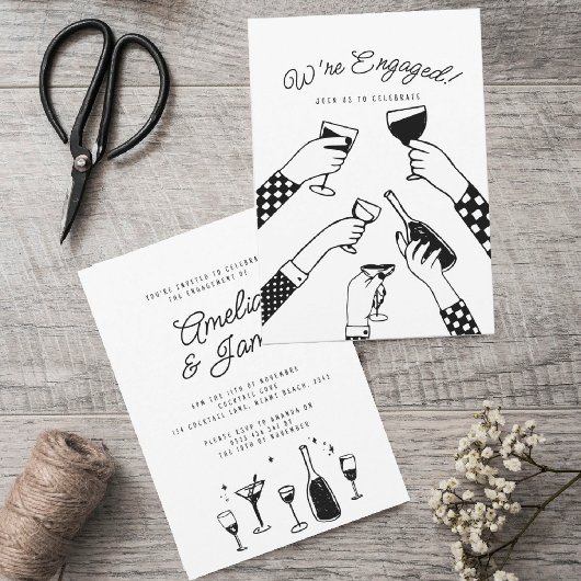 Invitation Mariage Fiançailles rétro à main funky tiré