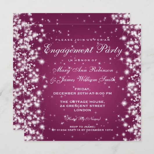 Invitation Mariage Fiançailles Winter Sparkle rose (Devant / Derrière)