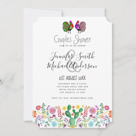 Invitation Mariage Fiesta Art Populaire Fleurs (Devant)