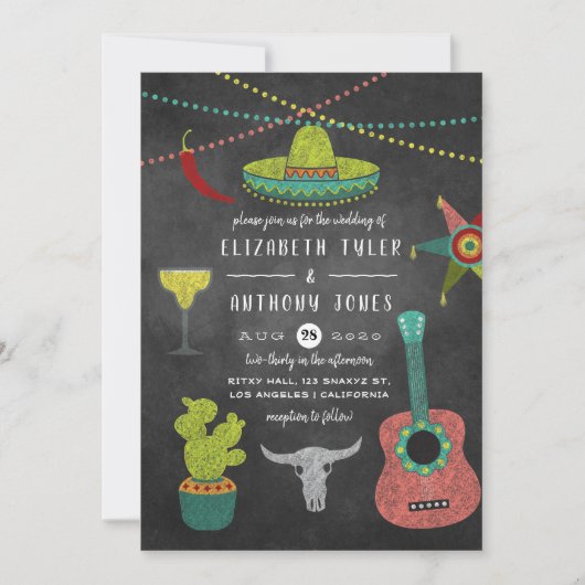 Invitation Mariage Fiesta Chalkboard (Devant)