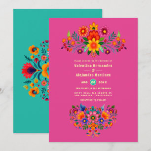 Invitation Mariage Fiesta d'Art Populaire Fuchsia & Turquoise