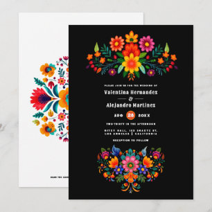 Invitation Mariage Fiesta d'Art Populaire Mexicain Noir et Bl