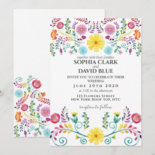 Invitation Mariage Fiesta Floral Mexicain (Devant / Derrière)
