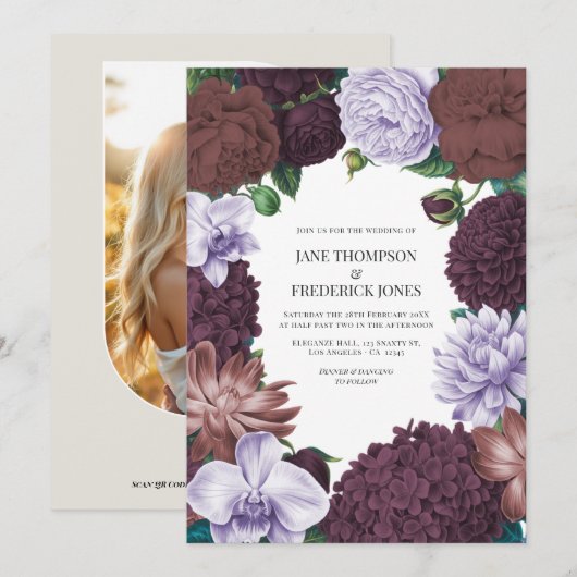 Invitation Mariage Figue Sauvage, Rose de Cacao et Lavande Do (Devant / Derrière)