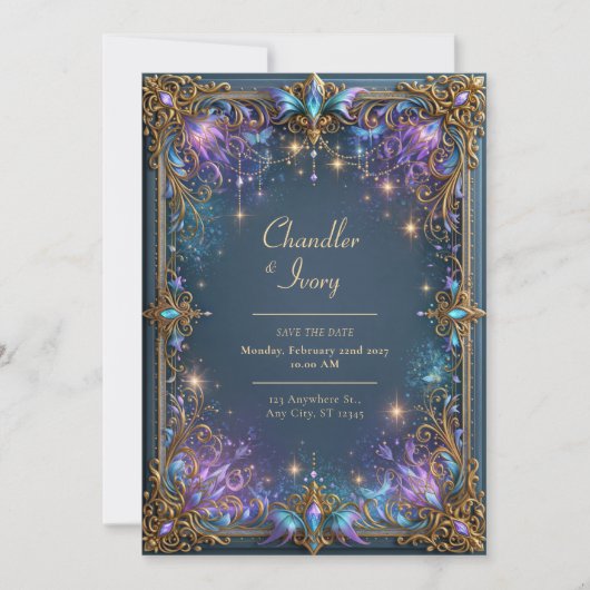 Invitation Mariage Filigrane Céleste Violet de Minuit (Devant)