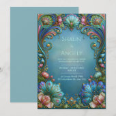 Invitation Mariage Filigrane de Saphir Teal (Devant / Derrière)
