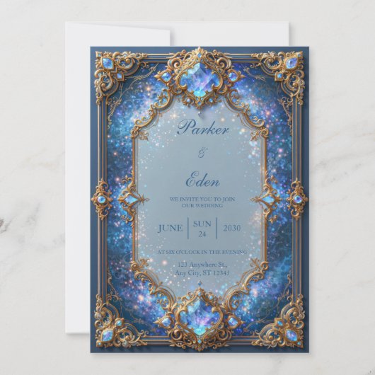 Invitation Mariage Filigrane Galaxie de Saphir (Devant)