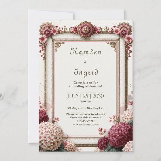 Invitation Mariage Filigrane Hydrangea Rubis (Devant)