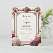 Invitation Mariage Filigrane Hydrangea Rubis (Debout devant)