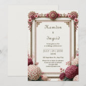 Invitation Mariage Filigrane Hydrangea Rubis (Devant / Derrière)