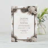 Invitation Mariage Filigrane Hydrangea Sépia (Debout devant)