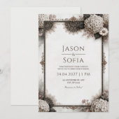 Invitation Mariage Filigrane Hydrangea Sépia (Devant / Derrière)