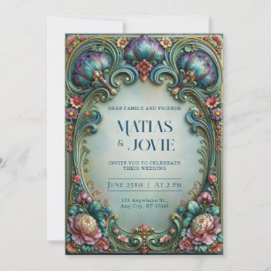 Invitation Mariage Filigrane Prune et Sarcelle