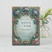 Invitation Mariage Filigrane Prune et Sarcelle (Debout devant)