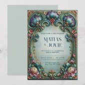 Invitation Mariage Filigrane Prune et Sarcelle (Devant / Derrière)