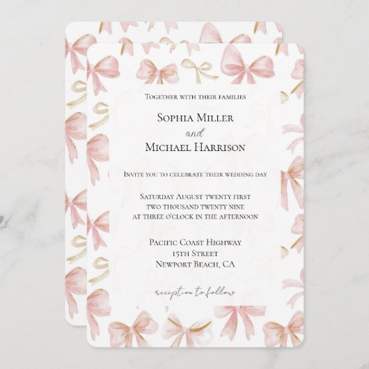 Invitation Mariage Fille Blush Pink (Devant / Derrière)