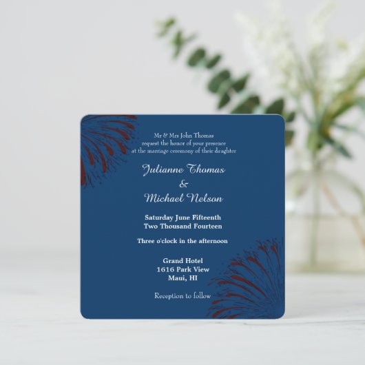 Invitation Mariage Fireworks bleu (Debout devant)