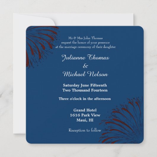 Invitation Mariage Fireworks bleu (Devant)