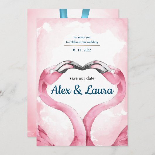 Invitation mariage Flamant rose (Devant / Derrière)
