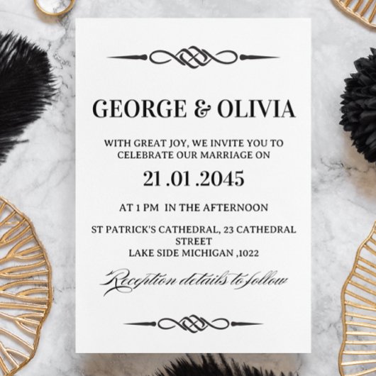Invitation Mariage Flèche Noeud Celtique Noir Blanc