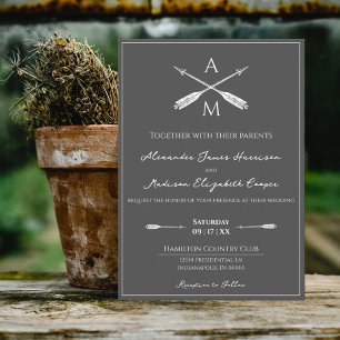 Invitation Mariage Flèches et monogrammes Gris de charbon
