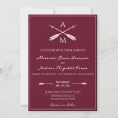 Invitation Mariage Flèches et monogrammes | Rouge à vin (Devant)