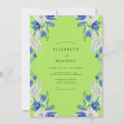 Invitation Mariage Fleur Abstract Vert Citron (Devant)