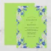Invitation Mariage Fleur Abstract Vert Citron (Devant / Derrière)