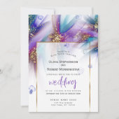 Invitation MARIAGE | Fleur Abstraite Turquoise violet frappan (Devant)