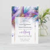 Invitation MARIAGE | Fleur Abstraite Turquoise violet frappan (Debout devant)