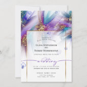 Invitation MARIAGE | Fleur Abstraite Turquoise violet frappan (Devant)