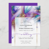 Invitation MARIAGE | Fleur Abstraite Turquoise violet frappan (Devant / Derrière)