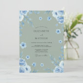 Invitation Mariage Fleur Acier Azur (Debout devant)