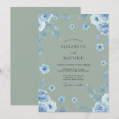 Invitation Mariage Fleur Acier Azur (Devant / Derrière)