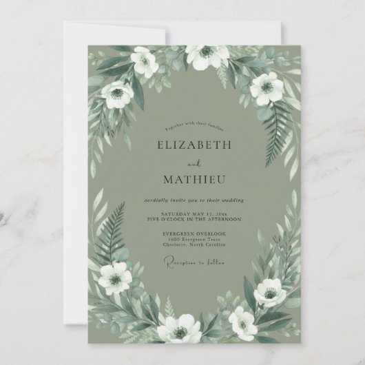 Invitation Mariage Fleur aérienne Vert Sauge (Devant)