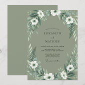 Invitation Mariage Fleur aérienne Vert Sauge (Devant / Derrière)