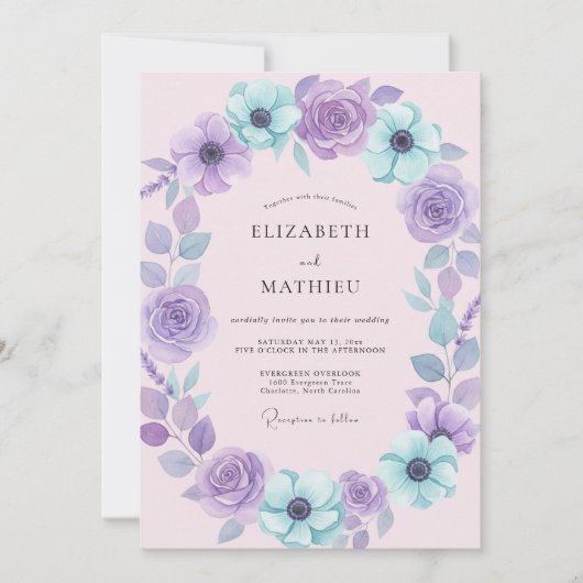 Invitation Mariage Fleur Améthyste Aqua (Devant)