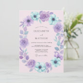 Invitation Mariage Fleur Améthyste Aqua (Debout devant)