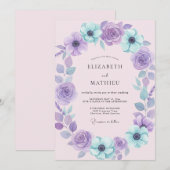 Invitation Mariage Fleur Améthyste Aqua (Devant / Derrière)