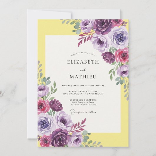 Invitation Mariage Fleur Améthyste Jaune (Devant)