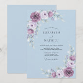 Invitation Mariage Fleur Améthyste Pervenche (Devant / Derrière)