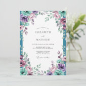 Invitation Mariage Fleur Améthyste Turquoise (Debout devant)