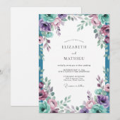 Invitation Mariage Fleur Améthyste Turquoise (Devant / Derrière)