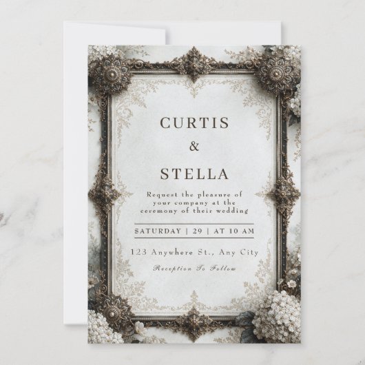 Invitation Mariage Fleur Antique Bronze (Devant)