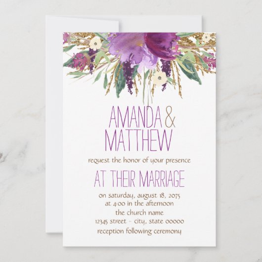 Invitation Mariage Fleur Aquarelle (Devant)