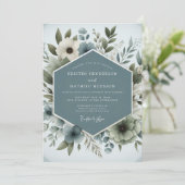 Invitation Mariage Fleur Aqueuse Bleu Ardoise (Debout devant)