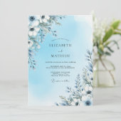 Invitation Mariage Fleur Artistic Bleu Ciel (Debout devant)