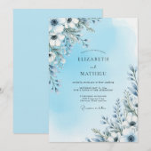 Invitation Mariage Fleur Artistic Bleu Ciel (Devant / Derrière)