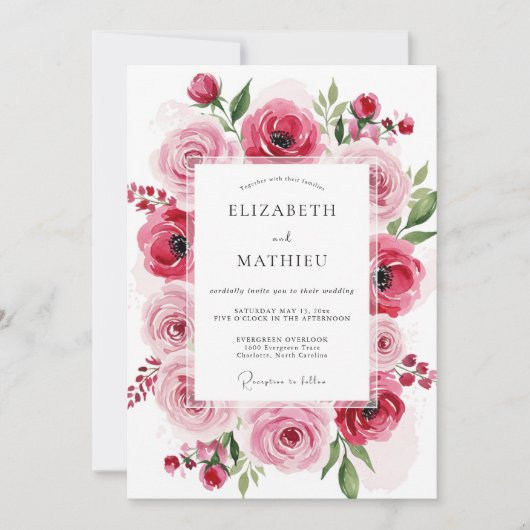 Invitation Mariage Fleur Artistic Rose Pâle (Devant)